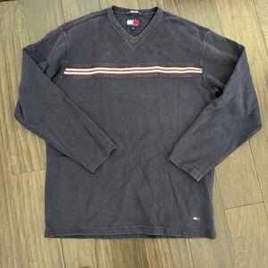 Tommy Hilfiger Men's Navy Faded 90s V-neck Sweatshirt Size Large